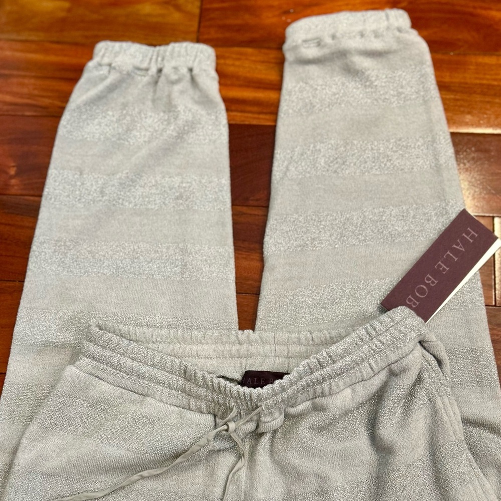 NWT-Hale Bob Metallic Stripe Jogger Pants Silver Gray Light Gray - Picture 4 of 13